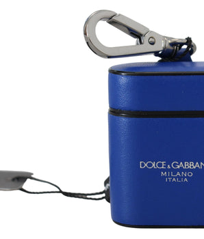 Dolce & Gabbana Blue Leather Silver Metal Logo Airpods Case