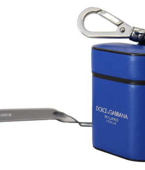Dolce & Gabbana Blue Leather Silver Metal Logo Airpods Case