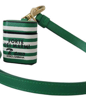 Dolce & Gabbana Green Leather Strap Gold Metal Logo Airpods Case