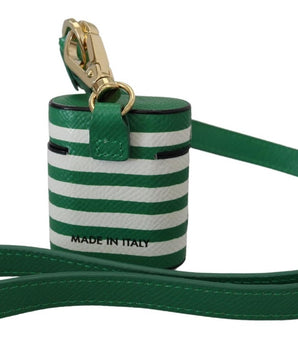 Dolce & Gabbana Green Leather Strap Gold Metal Logo Airpods Case