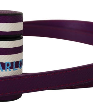 Dolce & Gabbana Purple Leather Strap Gold Metal Logo Airpods Case