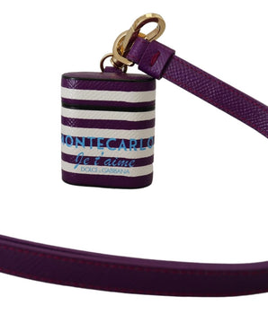 Dolce & Gabbana Purple Leather Strap Gold Metal Logo Airpods Case