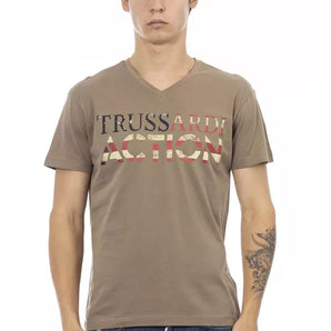 Camiseta Trussardi Action Sleek con cuello en V y estampado artístico en la parte delantera