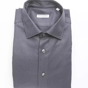 Robert Friedman Blue Cotton Men's Slim Shirt