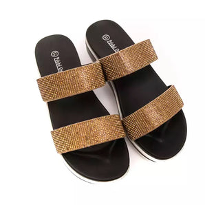 Péché Originel Sandalias beige con doble tira y strass