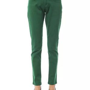 BYBLOS Pantalones elegantes de algodón de corte slim verde