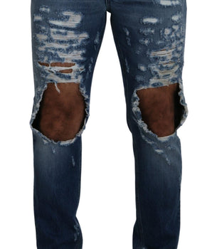 Dolce & Gabbana Blue Cotton Tattered Men Denim Jeans
