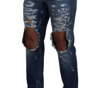 Dolce &amp; Gabbana Chic Tattered Denim Pants for the Modern Man