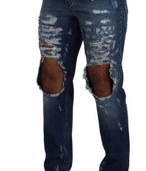 Dolce & Gabbana Blue Cotton Tattered Men Denim Jeans