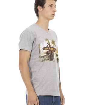 Trussardi Camiseta de Hombre de Algodón Gris con Cuello de Pico Action