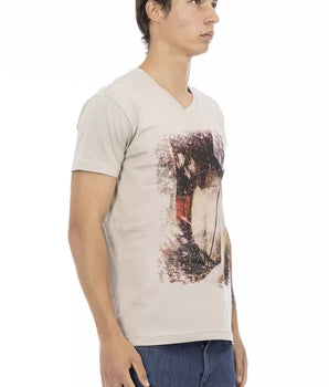 Trussardi Action Beige Cotton Men V-neck T-shirt