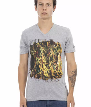 Trussardi Action Gray Cotton Men's V-Neck T-Shirt