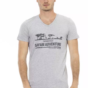 Trussardi Action Gray Cotton Men V-Neck T-Shirt