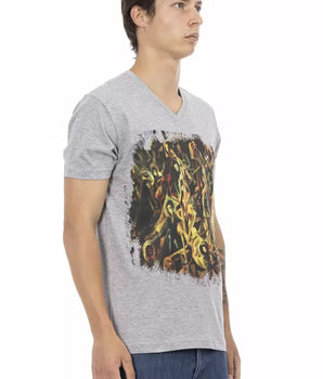 Trussardi Action Gray Cotton Men's V-Neck T-Shirt