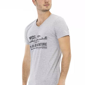 Trussardi Action Gray Cotton Men V-Neck T-Shirt