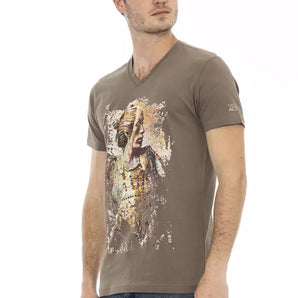 Trussardi Action Elegante camiseta con cuello en V y estampado chic en la parte delantera