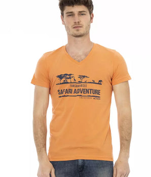Trussardi Action Orange Cotton Men's V-Neck T-Shirt