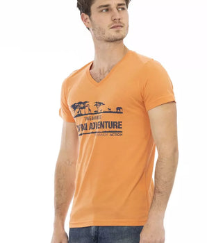 Trussardi Action Orange Cotton Men's V-Neck T-Shirt
