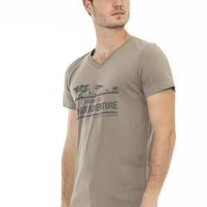 Trussardi Action Elegante camiseta con cuello en V y estampado chic en la parte delantera