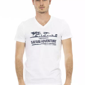 Trussardi Action White Cotton Men's V-Neck T-Shirt