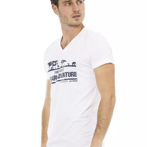 Trussardi Action White Cotton Men's V-Neck T-Shirt