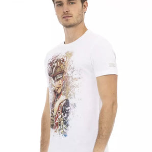 Trussardi Action Sleek White Cotton Blend Tee with Graphic Front