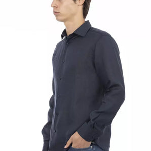 Baldinini Trend Blue Linen Men Shirt