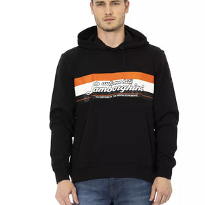 Automobili Lamborghini Black Cotton Men Sweater with Hood