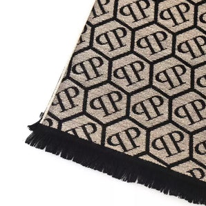 Philipp Plein Elegant Monogram Fringed Scarf