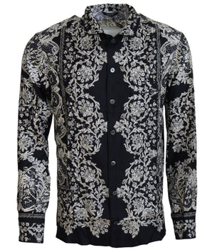 Dolce & Gabbana Blue Silk Floral Baroque Satin Casual Shirt