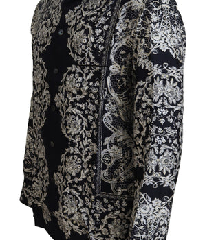 Dolce & Gabbana Blue Silk Floral Baroque Satin Casual Shirt
