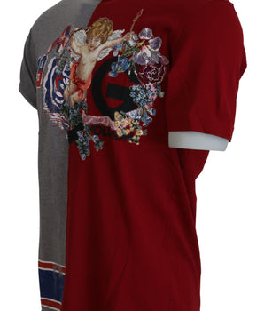 Dolce & Gabbana Red Gray Two Model DG Angel Crewneck  T-shirt