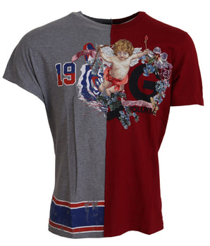 Dolce & Gabbana Red Gray Two Model DG Angel Crewneck  T-shirt
