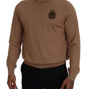 Dolce & Gabbana Beige Cashmere Crewneck Pullover Sweater