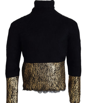 Dolce &amp; Gabbana Black Gold Turtleneck Mohair Pullover Mens Sweater