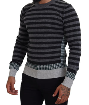 Dolce &amp; Gabbana Black Gray Wool Logo Pullover Sweater