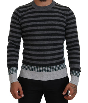 Dolce &amp; Gabbana Black Gray Wool Logo Pullover Sweater