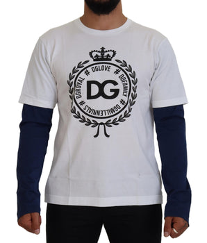 Dolce & Gabbana White Blue DG Crown Pullover Sweater