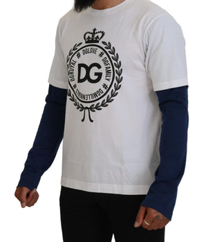 Dolce & Gabbana White Blue DG Crown Pullover Sweater