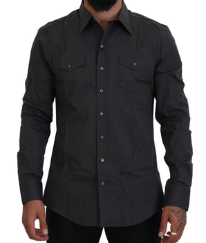 Dolce & Gabbana Gray SICILIA Slim Fit Stretch Dress Shirt