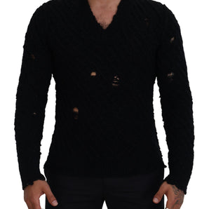 Dolce & Gabbana Elegant Black Wool-Blend V-Neck Sweater