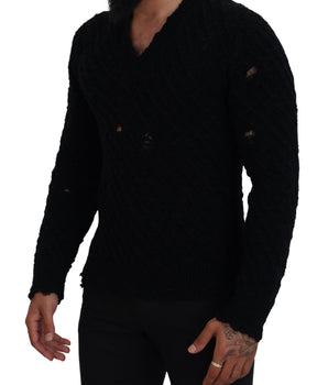 Dolce & Gabbana Black Wool V-neck Knitted Pullover Sweater