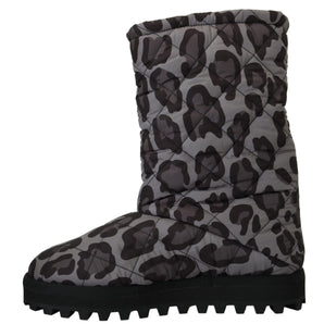 Dolce & Gabbana Elegant Gray Leopard Mid Calf Boots