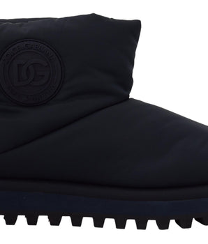 Dolce & Gabbana Blue Nylon Boots Padded Mid Calf Shoes