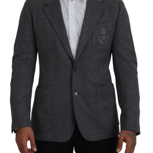 Dolce & Gabbana Elegant Gray Wool Blazer with Bee Crown Embroidery