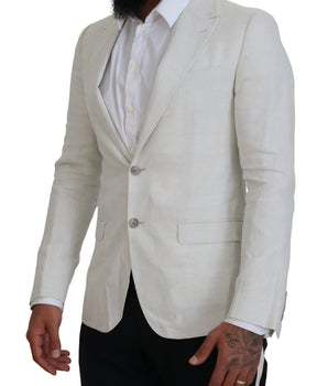 Dolce &amp; Gabbana White Linen Slim Fit Blazer Jacket
