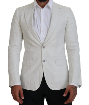 Dolce &amp; Gabbana White Linen Slim Fit Blazer Jacket