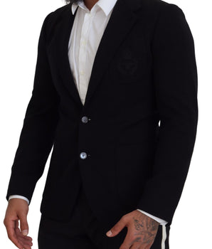 Dolce & Gabbana Black Wool Crown Slim Fit Jacket Blazer