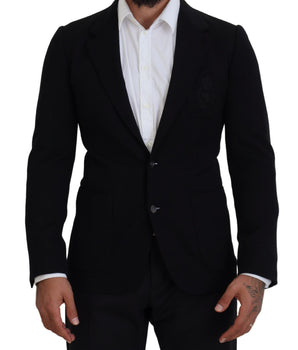Dolce & Gabbana Black Wool Crown Slim Fit Jacket Blazer