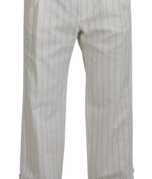 Dolce & Gabbana White Cotton Striped Formal Pants